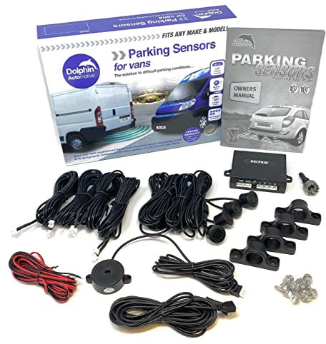 Dolphin Automotive Sensori di parcheggio per camion/furgoni commerciali sensori di retromarcia 12 V - 24 V, 4 sensori con staffe sotto paraurti e cavi di prolunga