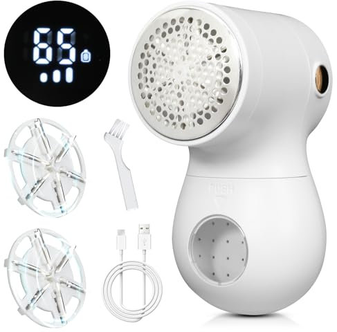 Levapelucchi Elettrico, Levapelucchi Elettrico a 3 Velocità, Ricaricabile con Contenitore Rimovibile, Ricaricabile via USB, con Spazzola e Lame di Ricambio