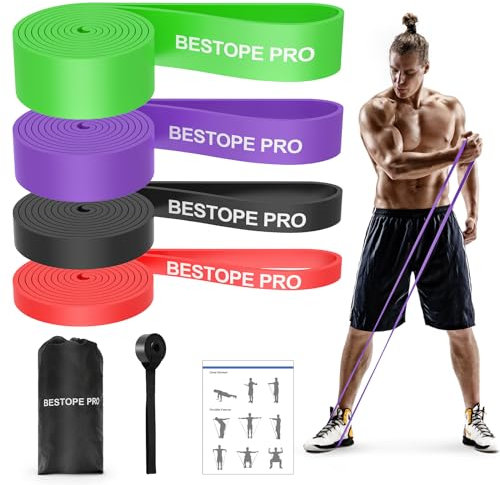 Bande Elastique Musculation (Lot de 4) avec Sac et Ancrage de Porte, Bandes de Traction, Pull-Up, Bandes de résistance élastiques pour Le Sport, Pilates, Yoga, renforcement Musculaire
