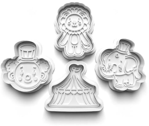 Lot de 4 emporte-pièces en forme de clown de cirque, tente, éléphant, lion, moule à biscuits, pâte à modeler, fondant, pour enfants