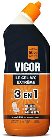 Vigor Gel WC Suprême 3 en 1 | Nettoie, Détartre et Désinfecte | Efficace dès 5 minutes | Flacon 750mL