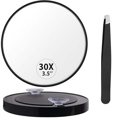 Miroir Grossissant 30X,Petit Miroir Grossissant avec Ventouses Miroir de Voyage pour Maquillage Miroir Rond Mural Miroir Cosmétique de Poche Portable pour la Taille des Sourcils Tailler la Barbe