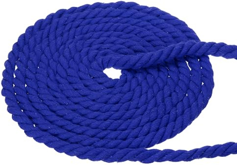 PATIKIL 1/2 Inch x 50 Feet Natural Twisted Cotton Rope, 3 Strand Strong Thick Tug of War Rope, Blue, for Home Decor, Crafts, Gardening, Tug of War