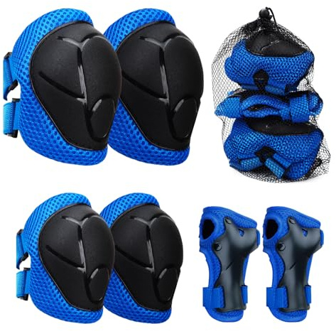 Genouillères pour enfants, ensemble de protection 6 en 1 pour patins à roulettes, pour garçons et filles, avec coudières et protection pour le poignet pour les enfants de 3 à 8 ans pendant le patinage