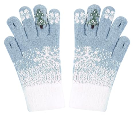 InteDesign Women's Winter Touch Screen Gloves, Christmas Knitted Gloves with Warm Fleece Lined, Warm Winter Fashion Full Finger Mittens for Girls Women