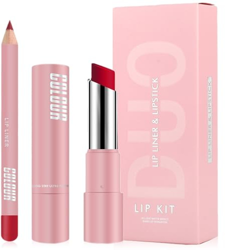 2-in-1 Red Lip Liner & Lipstick Set - Matte Lip Kit with Waterproof, Smudge-Proof Formula, Red Lipstick Long Lasting, Gifts for Women, teenage girls