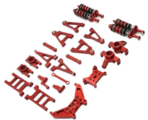 For MJX 14301 14302 1/14 Front And Rear Rocker Arm Steering Cup Shock Absorber Metal Upgrade Kit Remote Control Car Parts RC Car Components(Red)