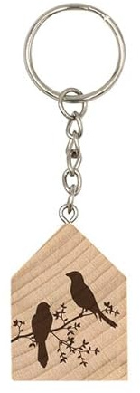 Schlüsselanhänger Vögel: aus Holz mit Metallkette mit hochwertiger Gravur aus Holz für Schlüssel-bund oder Taschen-anhänger, als Geschenk oder für sich selbst