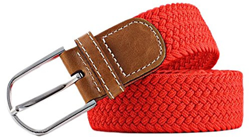 MESHIKAIER 41 * 1.3 Inch Pure Color Unisex Elastic Fabric Braided Stretch Belt Casual Men Women Waist Belt with PU Leather Buckle