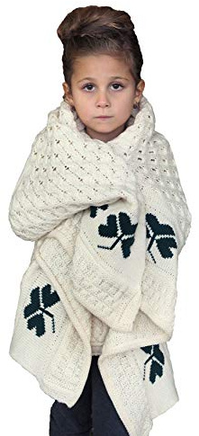 Aran Crafts Kid's Cable Knit Shamrock Merino Wool Throw 30x35 (SHAM-Baby-NAT)