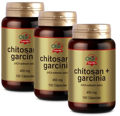 Obire | Chitosan y HCA-garcinia 450 mg | Extracto Seco 100 Cápsulas | Reduce la Sensación de Apetito | Ayuda a mantener los Niveles Constantes de Azúcar en Sangre | Efecto Saciante | Pack 3 unidades