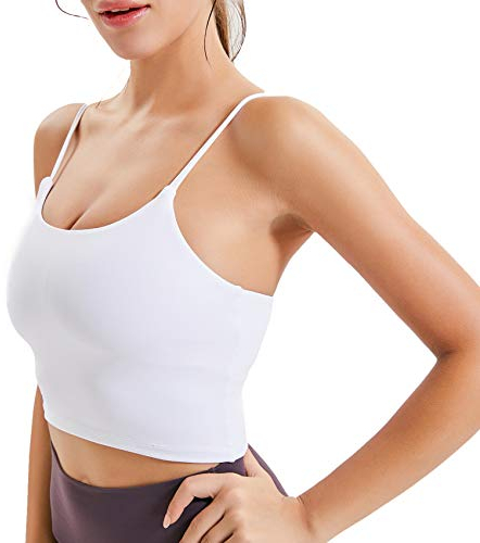 Lemedy Sport-BH, für Damen, gepolstert, Fitness, Workout, Laufshirt, Yoga, Tanktop - Weiß - small