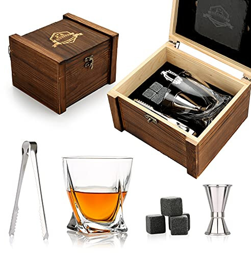Whisky stones spersonalised whisky glass gift set whisky gifts for men Whiskey Stones Gift, 4 Whisky Stones + Whisky Rock Glass + Slate Coasters,Birthday Present for Men/Women