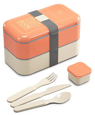 SENSEWELL Lunchbox mit Fächern - Brotdose für Erwachsene & Kinder - Bento Box mikrowellengeeignet & spülmaschinenfest (Apricot Pink)