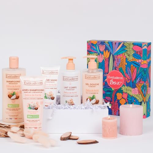 EVOLUDERM – Coffret Cadeau Corps & Cheveux Délice de Karité – 5 produits + Gant Offert – Origine Naturelle - Végan – Made in France - Idéal cadeau Noël, Anniversaire, Fête des Mères (Magic Forest)