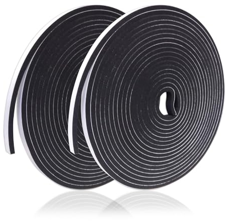 Self Adhesive Foam Strip, 2 Rolls 6mm x 3mm x 5M Window Seal, Weather Stripping Door Seal Strip, Foam Insulation Tape, Window Noise Blocker, for Insulation, Anti-Collision,Weatherproof, Barrier Tape