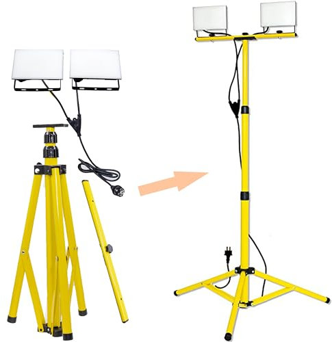 Elettrowatt Faretto LED da Cantiere su Treppiede Telescopico - 60Watt, 4800 Lumen, luce bianca 4000K, Impermeabile IP65, Antirottura IK08 - Faretto LED da Esterno, Proiettore da Esterno per Cantiere