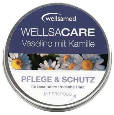 Wellsamed Wellsacare Vaseline Creme 50 ml mit Kamille und Ringelblume für trockene Haut und Lippen, pflegt und schützt, Feuchtigkeitscreme mit Vitamin E und Propolis, 1 Stück