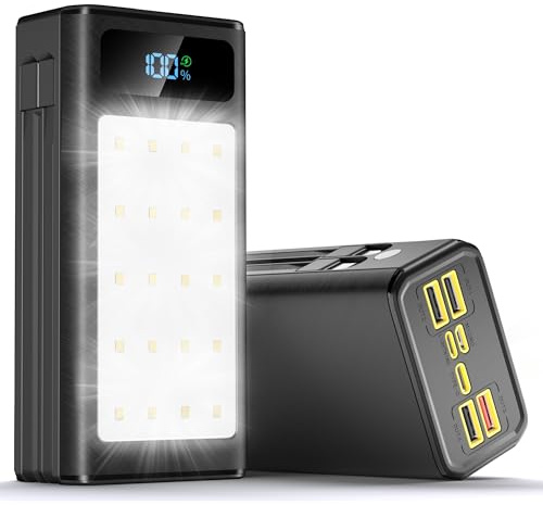 Newest 56800mAh 65W Huge Capacity External Battery Pack Portable Charger Power Bank, 9 Charging Port Battery Charger With Smart LED Display, flashlight