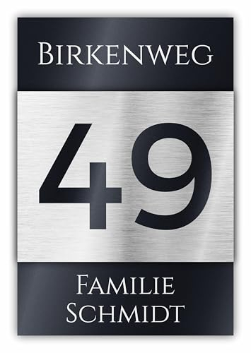 Premium Hausnummer | individuell anpassbar | Acrylglas Anthrazit Matt RAL 7016 und Aluverbund silber gebürstet | 3D Effekt | Wetterfest Art.Nr. H1016