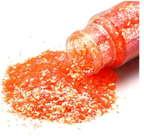 Rockreyoa Glitterpulver, holografiskt glitterpuder, färgglatt glitter, holografiskt glitterpulver, iriserande paljetter för nagelkonst, ansikte, kropp, konsthantverk, väggdekoration, orange 1/128