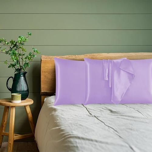 Black Horse Silk Satin Pillow Cases 2 Pack, Silky Pillowcases for hair and skin-Color & Size Name-(LILAC - 50 x 75 cm)