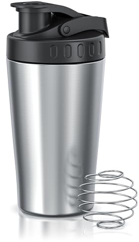 Arendo - Eiweiß Shaker Edelstahl 500ml – Protein Shaker mit Mixkugel - BPA frei – Mixbecher – Metall Premium Eiweißshaker – Tragegriff – spülmaschinengeeignet - to Go für Yoga Fitness Sport