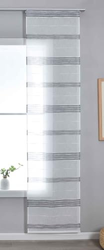 Gardinenbox Halbtransparente Schiebegardine mit Paneelwagen HxB 245x60 cm Grau »Frankfurt« Leinenbindung Linienmuster Formstabil Robust 202460P_AMA