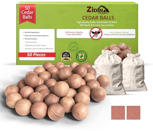 ZIDINA Mottkulor 50-pack – 100% naturliga cederträkulor, kemikaliefria och långtidsverkande mottskydd för garderober och lådor