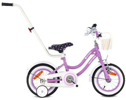 sun baby HEART BIKE Barncykel 12 14 16 tum, Cykel för barn 2-6 år, Cykel med stödhjul, pushbar, justerbar sadel och styre