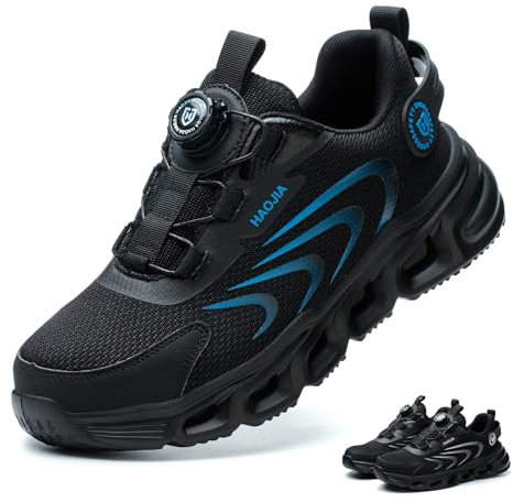 NBOFIEHY Arbeitsschuhe Herren Damen Sicherheitsschuhe Leicht Atmungsaktiv rutschfest Stahlkappenschuhe mit Drehknopf, Blau, 42 EU