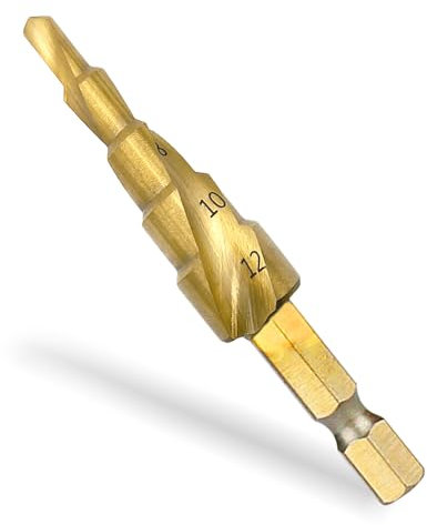 Broca Escalonada, Broca Cónica HSS de 4 a 12 mm, Paso Brocas Escalonadas, Vástago Hexagonal para Metal, Madera, Plásticos