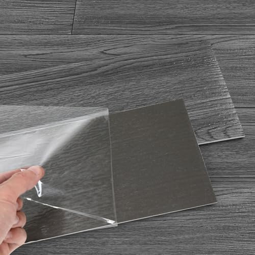 Peviasot PVC-golvbeläggning vinylgolv självhäftande, 10 m²/72 stycken halkfria vattentäta, 91,44 x 15,24 cm tjocklek 2 mm självhäftande kakel golv slitstark för vardagsrum kök, mörkgrå