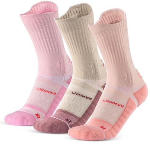 Rahhint Calcetines de Running Largos para Mujer, 3 Pares, COOLMAX Transpirables, Antiampollas, con Compresión, Acolchado y Puntera sin Costuras