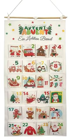 Tyg jul advent – quiltad semester nedräkning, broderat väggdiagram | Påfyllningsbar tygskärm, gör-det-själv festlig fickorganisatör, hantverk tygdekoration, mjuk säsongsmässig hängande kalender