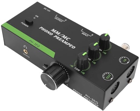 Preamplificador de Fono, Keenso Ajustable de Aleación de Aluminio para Tocadiscos MM/MC, Mejora la Calidad de Sonido con Control de Frecuencia, Ideal para Audiófilos, Enchufe UE
