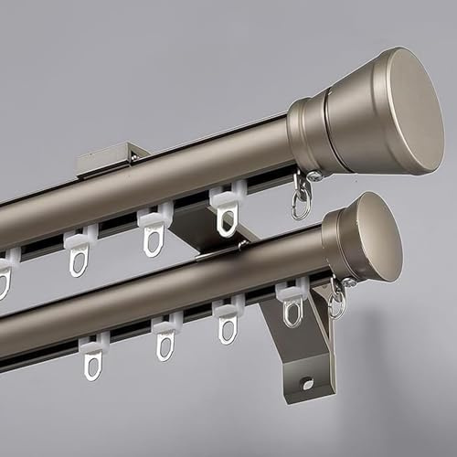 Barra Doble Para Cortinas 100-600cm Rieles Para Cortinas Silenciosa Riel De Cortina De Doble Filas Rieles De Cortina De Aluminio Riel De Cortina Deslizante Montada En La Pared(Champagne,1.7m(5.6ft))
