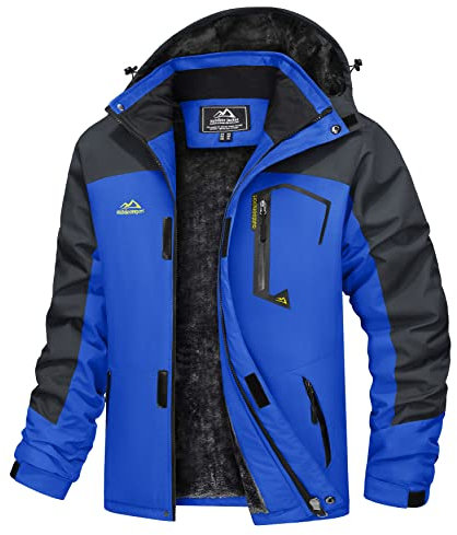 TACVASEN Herren Wintermantel Thermo Innenfutter Übergangsjacke Outdoor Wanderjacke Atmungsaktiv mit Taschen, Blau, XL