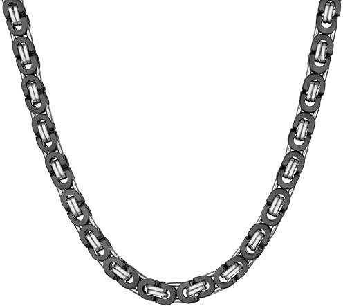 ChainHouse Cadena Hombre Bizantino Collar Collar 8mm Ancho 55cm Largo Acero Inoxidable Chapado en Negro Pistola, Caja de Regalo