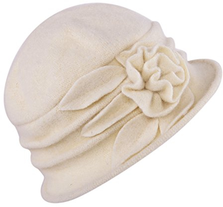 StarTreene 1920s Retro Hut Damen Winterhut Vintage Wollhut Blume Form Filzhut Fedorahüte Glockenhut Bowler Hut Melone Hut 58cm Beige