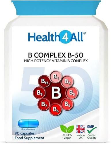 Vitamin B Complex B-50, 90 Capsules - 3 Months Supply, Hight Potency, Vegan