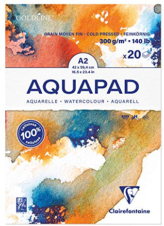 Clairefontaine 975723C - Malblock Aquarell Papier mittelfein gekörnt Goldline Aqua 20 Blatt 42x59,4 cm 300g