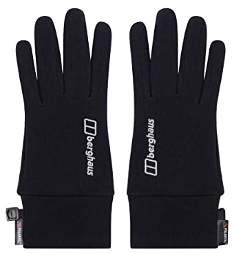 Berghaus Unisex Polartec Interact Warm Winter Gloves | Touchscreen Compatible | Silicone Grip Gloves, Black/Black, S-M