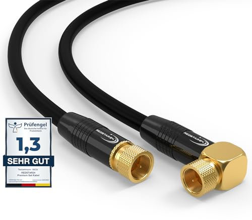 10m SAT Antennenkabel Satellitenkabel Digital HDTV 135dB 2X F-Stecker 1x 90° gewinkelt VERGOLDET Koaxialkabel Class A+ Ultra HD 4K 3D UHD Koaxial Satelliten Router Modem Kabel (10m, Schwarz)