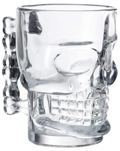 Puckator Skulls and Roses Glass Skull Head Shaped Stein Tankard - Pint Glass - Viking Goblet - Fantasy Home Decoration - Beer Mugs - Viking Cup - Cool Glasses for Drinking - Tankers for Men - Resin