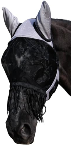 AMKA Horse fly mask with ear protection and removable fringes, nostril protection