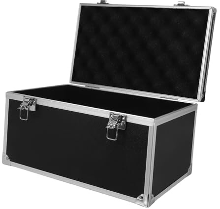 Aluminum Alloy Tool Box Case, Hard Storage for Tools and Gear | Black Shell, Foam Lined Interior, Lockable Frame, Portable Carry Handle, for Field Service and Vehicles