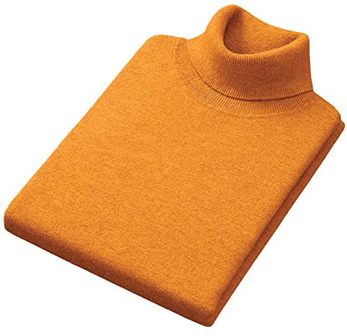 Suvoiier - Maglione da uomo a collo alto, autunno inverno, cashmere e cotone, morbido e confortevole, pullover lavorato a maglia, Giallo, L