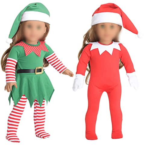 sweet dolly 18 inch Christmas Doll Clothes, 18 inch Christmas Elf Clothing Costume Santa's Little Helper Outfit for 18 inch Doll
