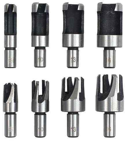 Oiieco Set 8 Pezzi Tagliadübel in Acciaio Al Carbonio, 6/10/13/16mm Cutter Per Tasselli in Legno, Punte Cilindriche E Coniche